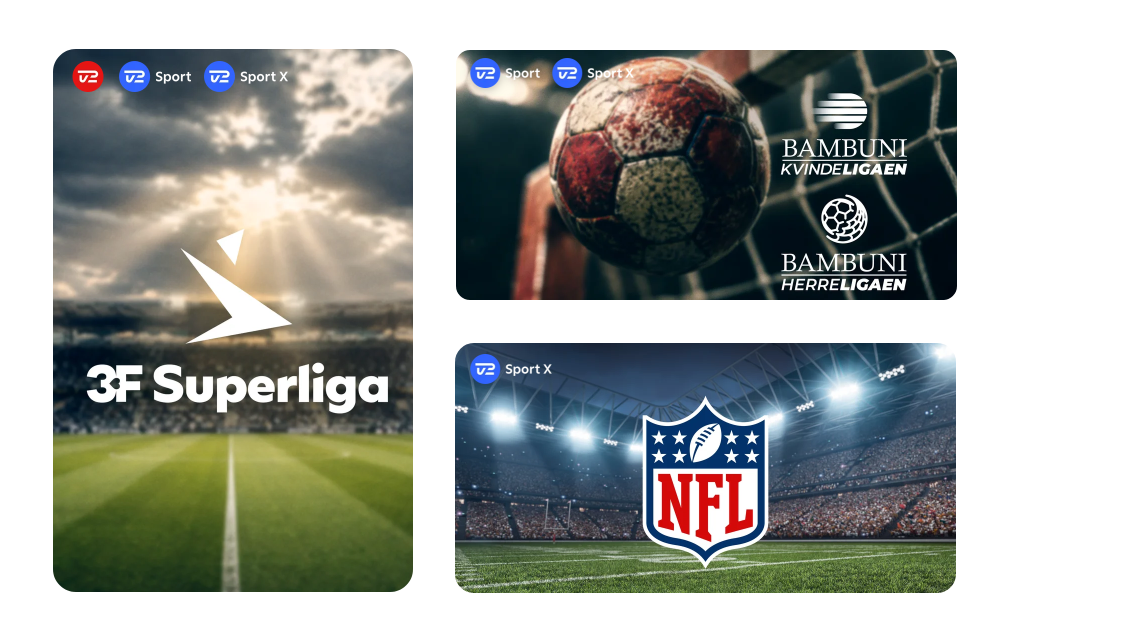 Allente All Sport, TV 2, TV 2 Sport, TV 2 Sport X, 3F Superliga, NFL, Håndbold